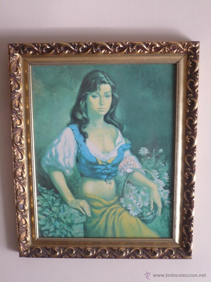 Otros objetos de arte: CUADRO DE MUJER SENTADA CON CANASTO CON CA&Ntilde;A COLOR ORO. - Foto 5