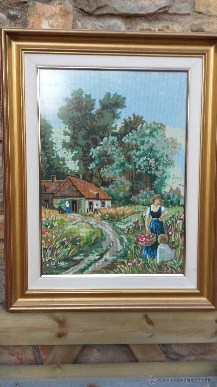 Otros objetos de arte: Cuadro petit point campesina - Foto 1