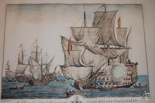 Otros objetos de arte: LAMINA ANTIGUA REPRESENTACI&Oacute;N MARITIMA - Foto 2