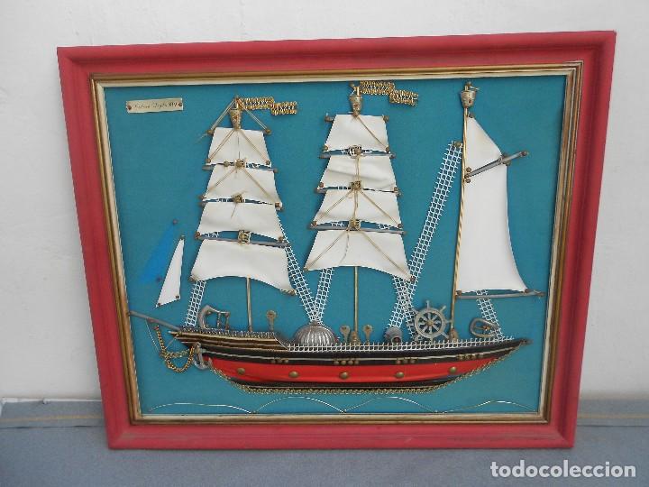 Otros objetos de arte: CUADRO DE VELERO SIGLO XIV. MATERIALES DE RECICLAJE. - Foto 1
