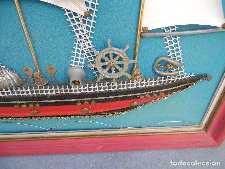 Otros objetos de arte: CUADRO DE VELERO SIGLO XIV. MATERIALES DE RECICLAJE. - Foto 7