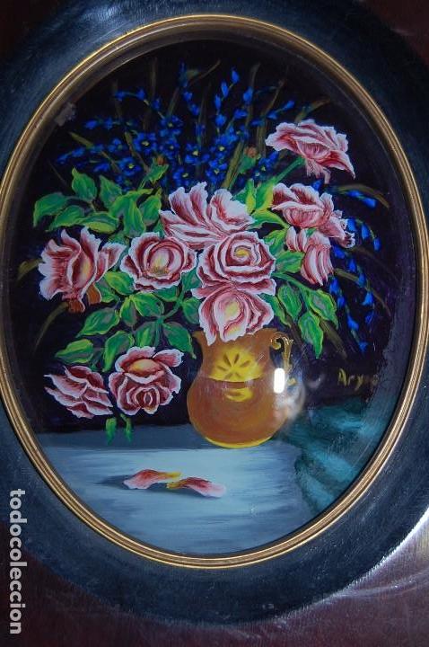 Otros objetos de arte: PRECIOSO CRISTAL PINTADO EN MARCO DE MADERA - Foto 2