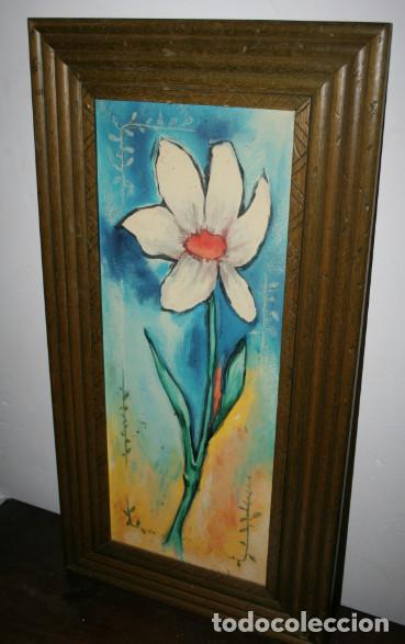 Otros objetos de arte: CUADRO TIPO CRAQUELADO SOBRE MADERA, FLOR, FIRMA ELI - Foto 1