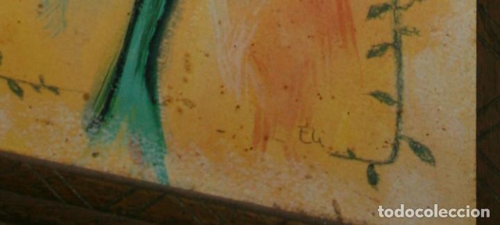 Otros objetos de arte: CUADRO TIPO CRAQUELADO SOBRE MADERA, FLOR, FIRMA ELI - Foto 3