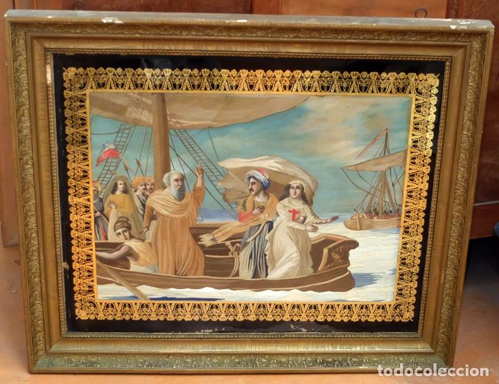 Otros objetos de arte: COMPOSICI&Oacute;N BORDADA Y PINTADA SOBRE SEDA DEL SIGLO XIX. - Foto 1