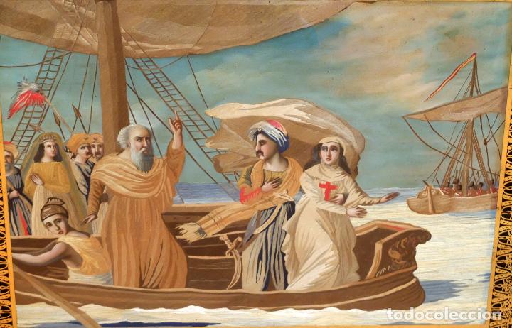 Otros objetos de arte: COMPOSICI&Oacute;N BORDADA Y PINTADA SOBRE SEDA DEL SIGLO XIX. - Foto 2