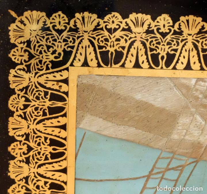 Otros objetos de arte: COMPOSICI&Oacute;N BORDADA Y PINTADA SOBRE SEDA DEL SIGLO XIX. - Foto 15