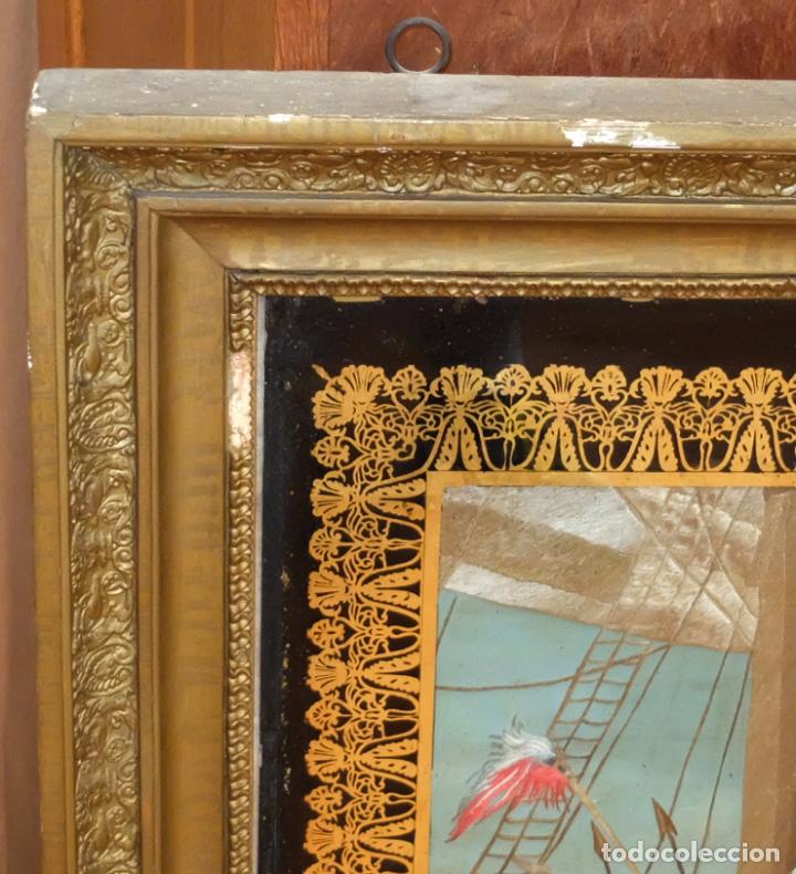 Otros objetos de arte: COMPOSICI&Oacute;N BORDADA Y PINTADA SOBRE SEDA DEL SIGLO XIX. - Foto 17