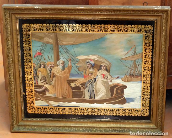 Otros objetos de arte: COMPOSICI&Oacute;N BORDADA Y PINTADA SOBRE SEDA DEL SIGLO XIX. - Foto 21