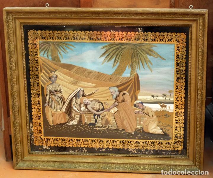 Otros objetos de arte: COMPOSICI&Oacute;N BORDADA Y PINTADA SOBRE SEDA DEL SIGLO XIX. - Foto 1