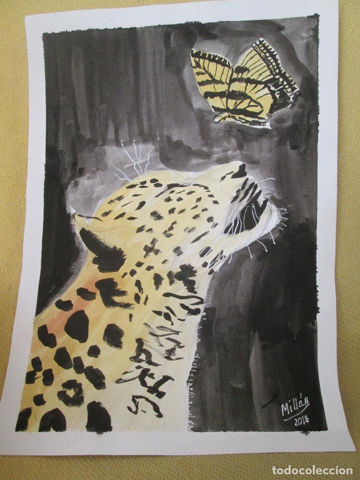 Otros objetos de arte: TINTA - LEOPARDO CON MARIPOSA - Foto 1