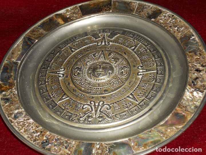 Otros objetos de arte: PLATO AZTECA DE ALPACA  CON BORDES EN NACAR - Foto 6