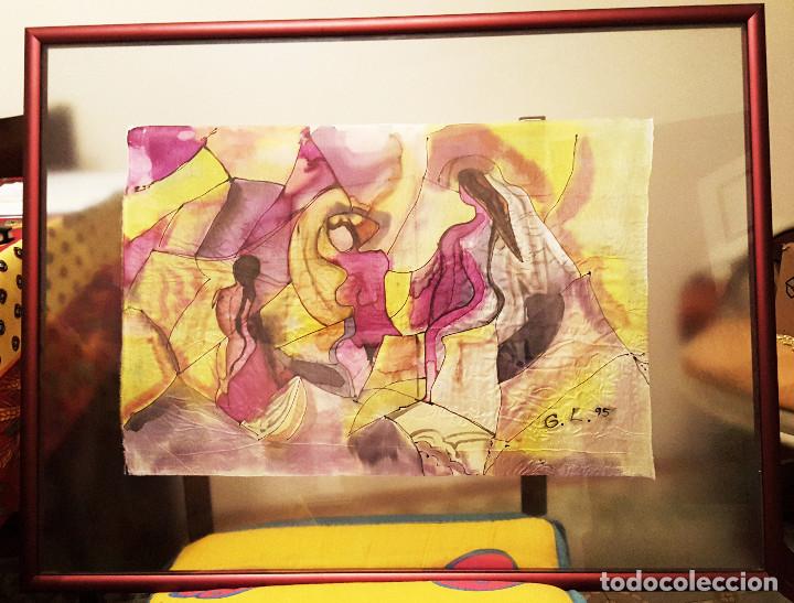 Otros objetos de arte: Seda pintada a mano, enmarcada, de Florencia - Foto 1