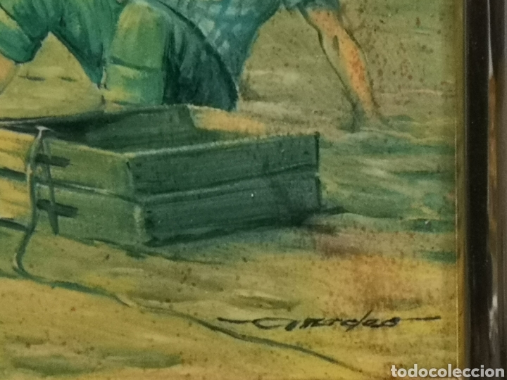 Otros objetos de arte: cuadro esmaltado con marco de cristal, firmado - Foto 4
