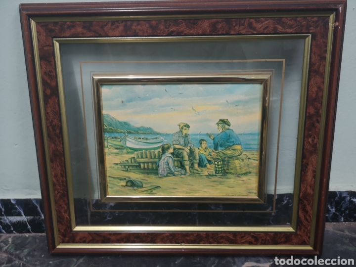 Otros objetos de arte: cuadro esmaltado con marco de cristal, firmado - Foto 1