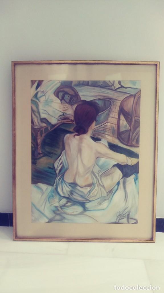 Otros objetos de arte: CUADRO FIGURA DE MUJER DE ESPALDAS T&Eacute;CNICA MIXTA - Foto 1