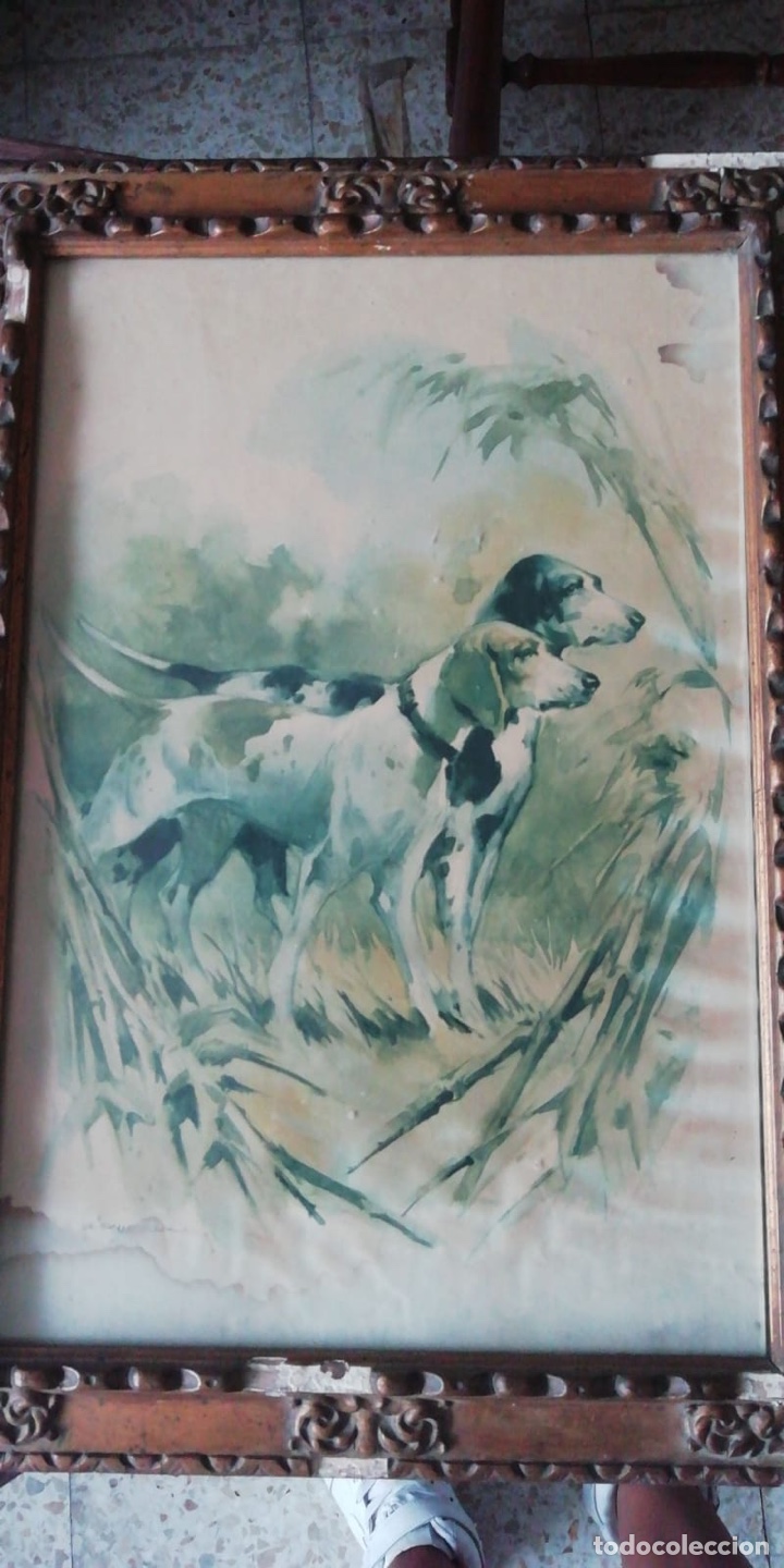 Otros objetos de arte: CUADRO MUY ANTIGUO CON TEM&Aacute;TICA PERROS DE CACER&Iacute;A. PIEZA ESPECTACULAR - Foto 15