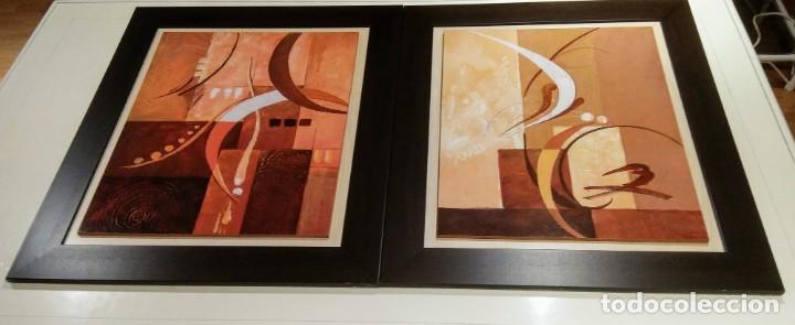 Otros objetos de arte: 2 CUADROS ABSTRACTOS. IMPRESION PLACAS DE MADERA - Foto 1