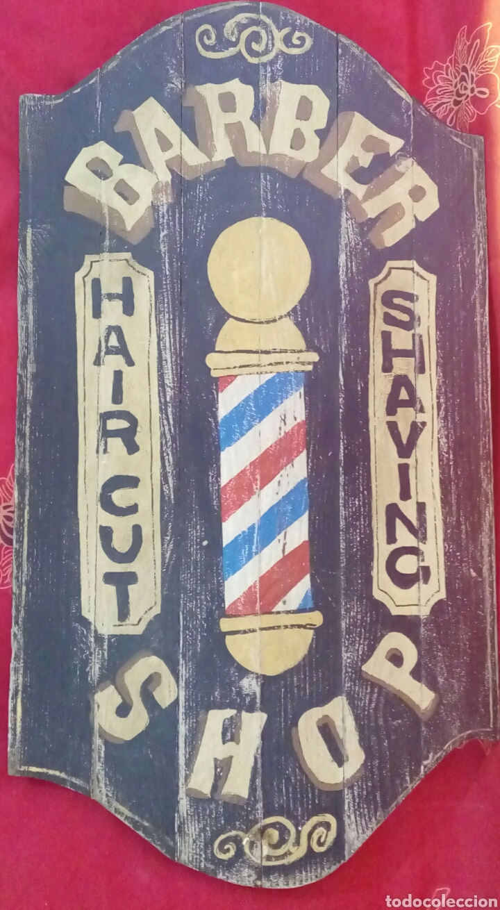 Otros objetos de arte: TABLA DE MADERA - BARBER SHOP - PINTADA A MANO - Foto 1