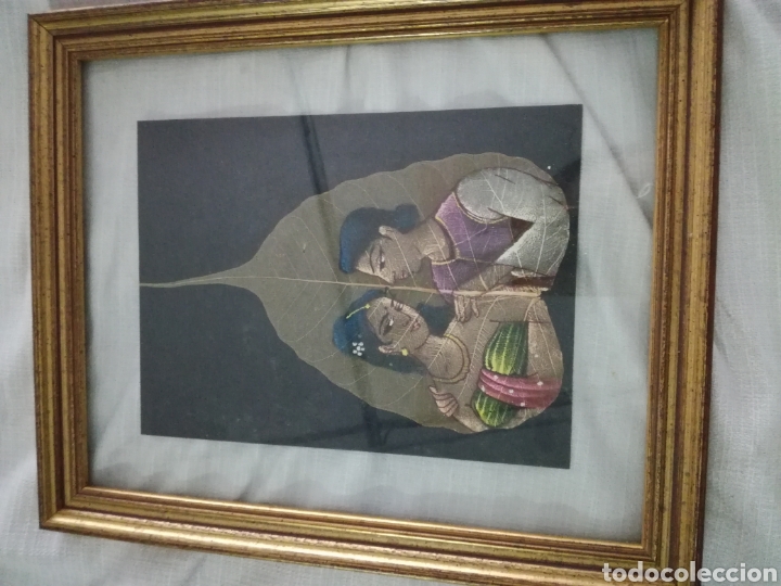 Otros objetos de arte: Pintura oriental sobre hojas - Foto 3