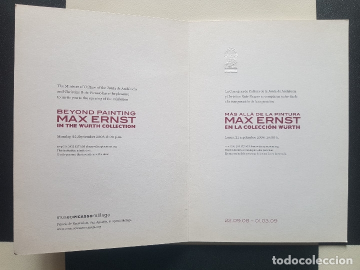 Otros objetos de arte: FLYER EXPOSICI&Oacute;N INVITACI&Oacute;N MAX ERNST 2008 FUND PICASSO - Foto 2