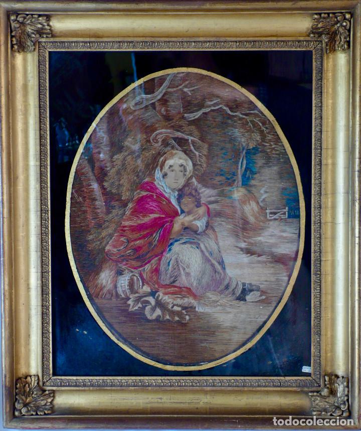 Otros objetos de arte: bordado en seda: maternindad en el bosque - Foto 2