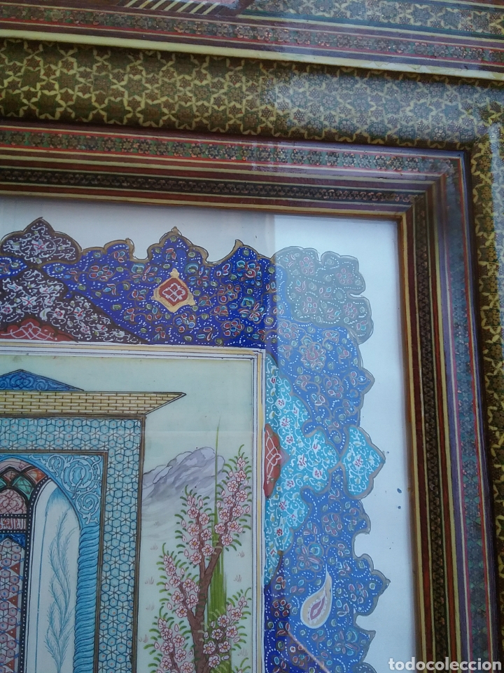 Otros objetos de arte: Pintura hindu sobre placa de celuloide. Escena costumbrista. - Foto 3