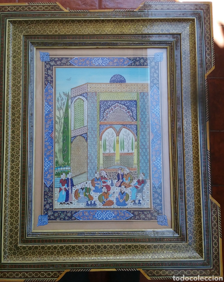 Arte: Pintura hind&uacute; sobre placa de celuloide. Escena costumbrista.