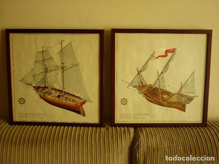 Otros objetos de arte: DOS LAMINAS DE BARCOS ANTIGUOS ENMARCADAS - Foto 1