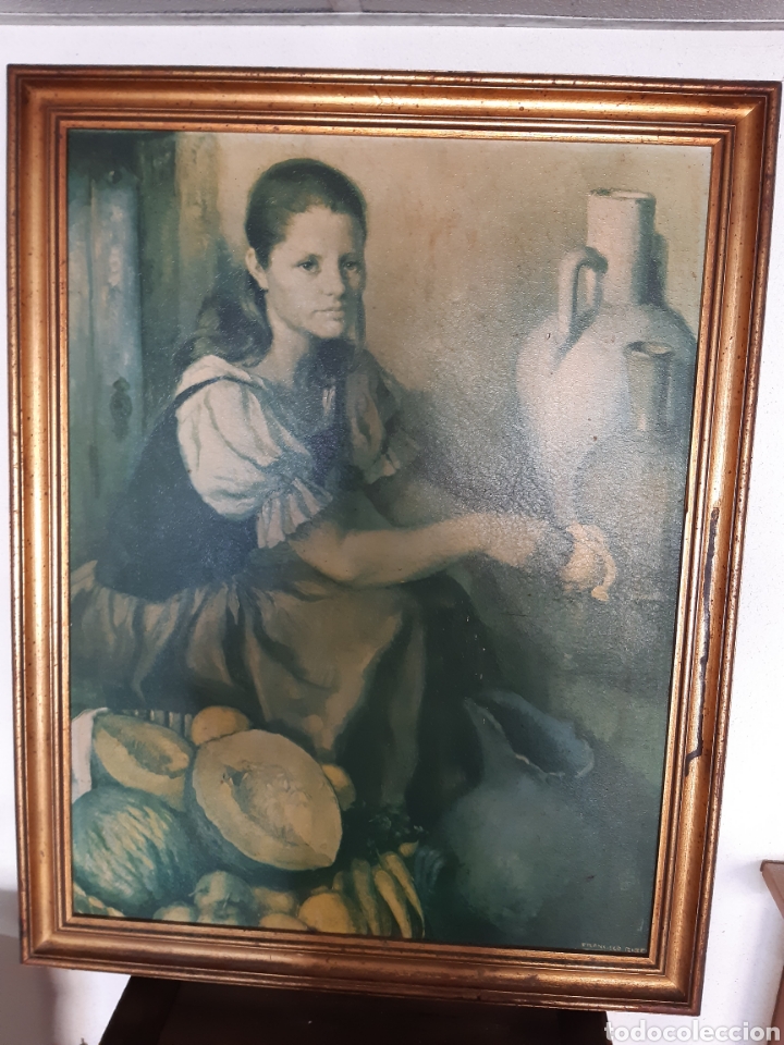 Otros objetos de arte: Cuadro antiguo l&aacute;mina barnizada sobre tablex, de Francisco Ribera, con marco - Foto 2