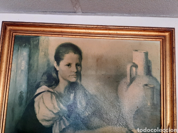Otros objetos de arte: Cuadro antiguo l&aacute;mina barnizada sobre tablex, de Francisco Ribera, con marco - Foto 3
