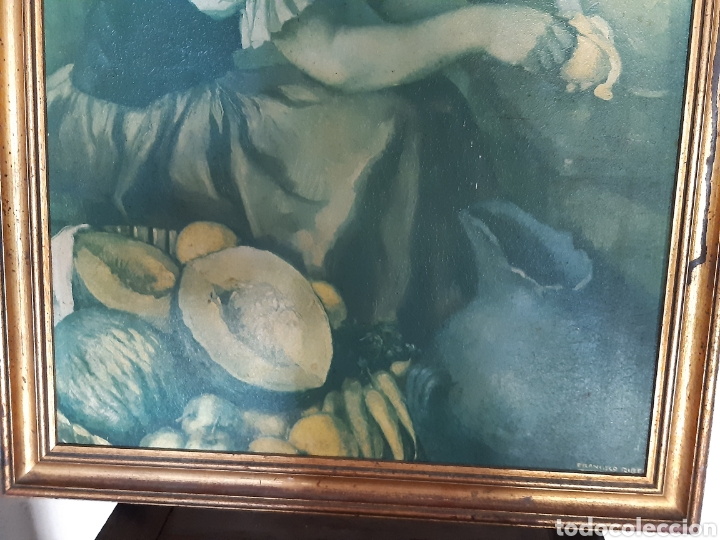 Otros objetos de arte: Cuadro antiguo l&aacute;mina barnizada sobre tablex, de Francisco Ribera, con marco - Foto 5