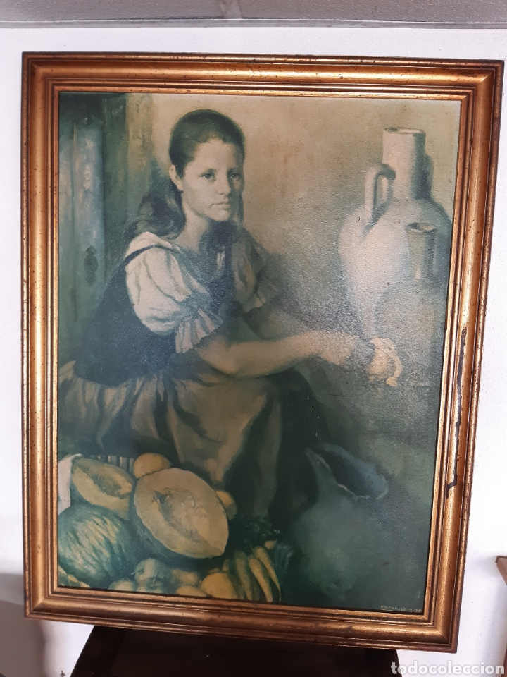 Otros objetos de arte: Cuadro antiguo l&aacute;mina barnizada sobre tablex, de Francisco Ribera, con marco - Foto 1