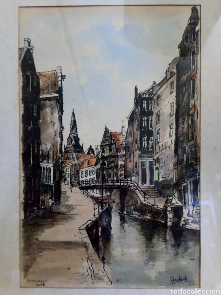 Otros objetos de arte: Impresi&oacute;n coloreada de Amsterdam firmada Brobbel - Foto 2