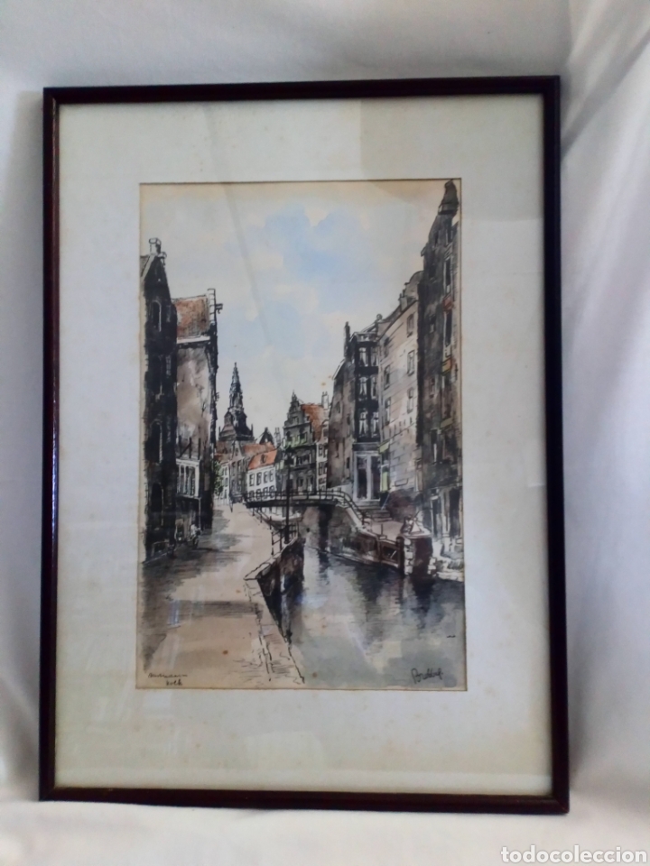 Otros objetos de arte: Impresi&oacute;n coloreada de Amsterdam firmada Brobbel - Foto 1