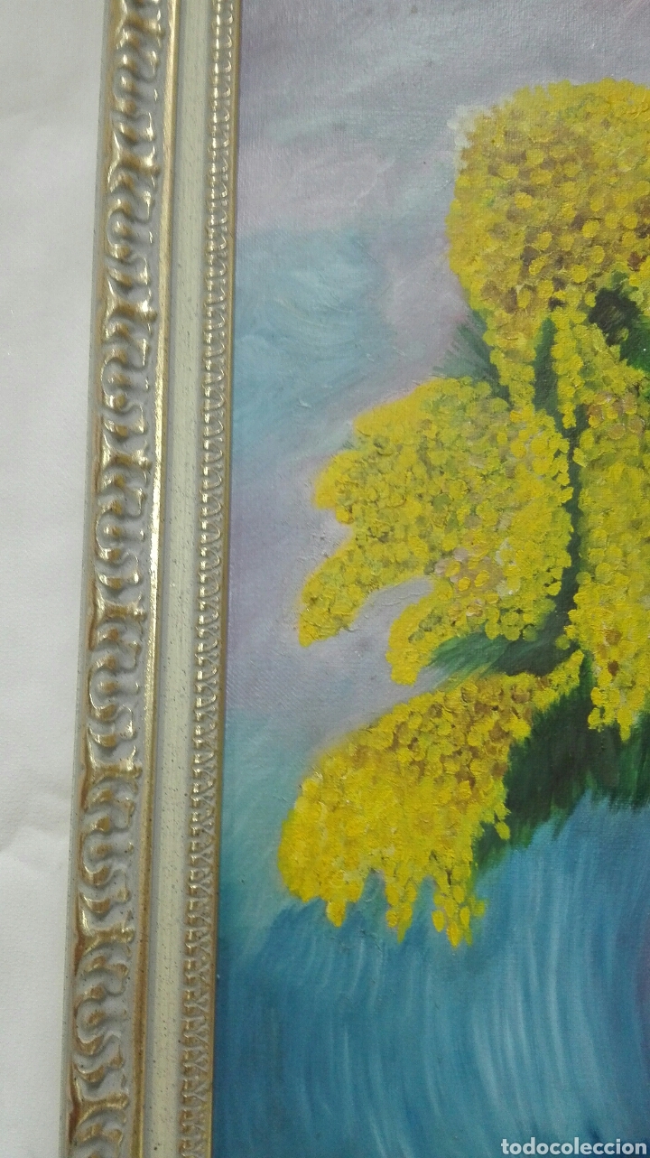 Otros objetos de arte: Cuadro jarr&oacute;n con mimosa pintado al &oacute;leo - Foto 3
