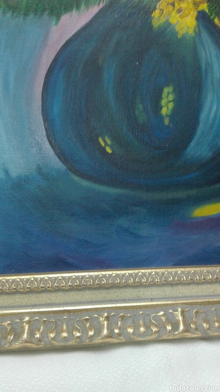 Otros objetos de arte: Cuadro jarr&oacute;n con mimosa pintado al &oacute;leo - Foto 4