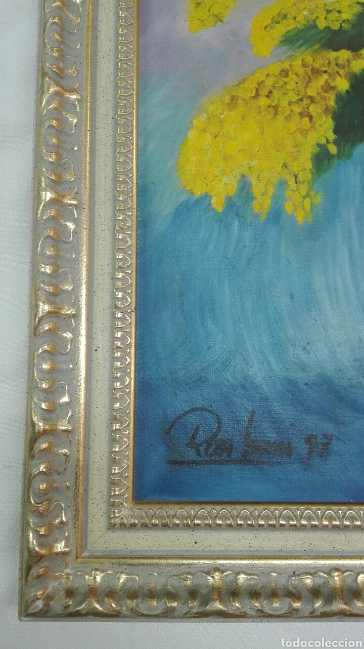Otros objetos de arte: Cuadro jarr&oacute;n con mimosa pintado al &oacute;leo - Foto 6