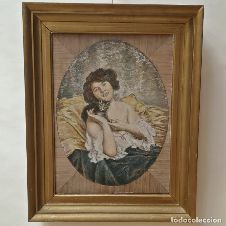 Otros objetos de arte: Cuadro Mujer con Gato - Foto 2