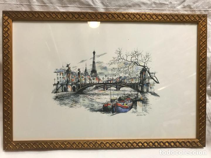 Otros objetos de arte: L&aacute;mina o plumilla coloreada de Par&iacute;s - Foto 1