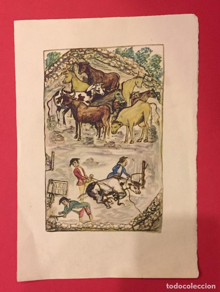 Otros objetos de arte: ANTIGUA LAMINA GRANJA DE VACAS - Foto 1