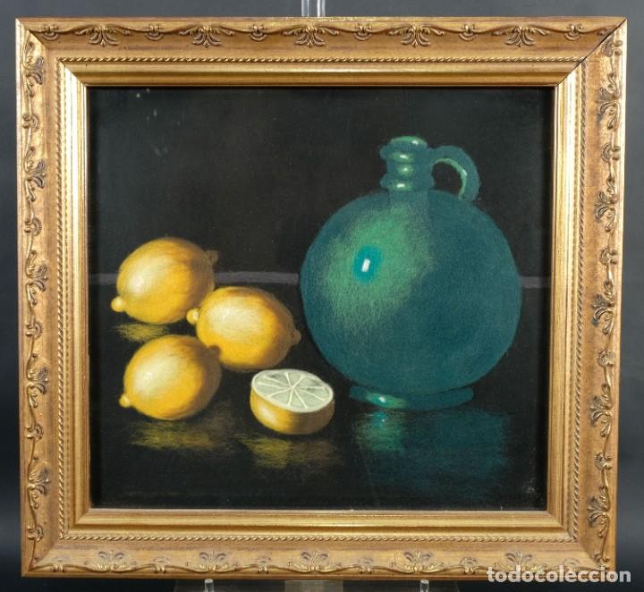 Otros objetos de arte: Cuadro hecho con lana Bodeg&oacute;n limones y jarra - Foto 2