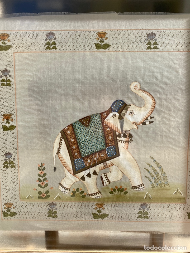Otros objetos de arte: Elefante sobre seda enmarcado 83x77cm - Foto 2