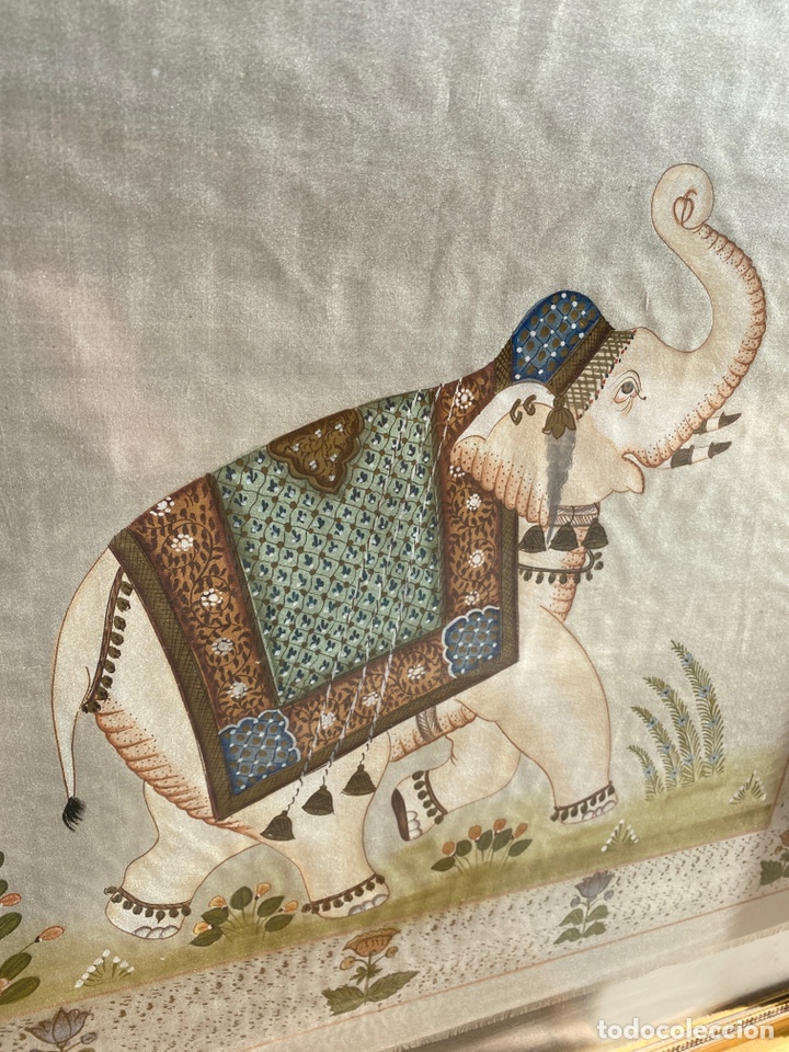 Otros objetos de arte: Elefante sobre seda enmarcado 83x77cm - Foto 3