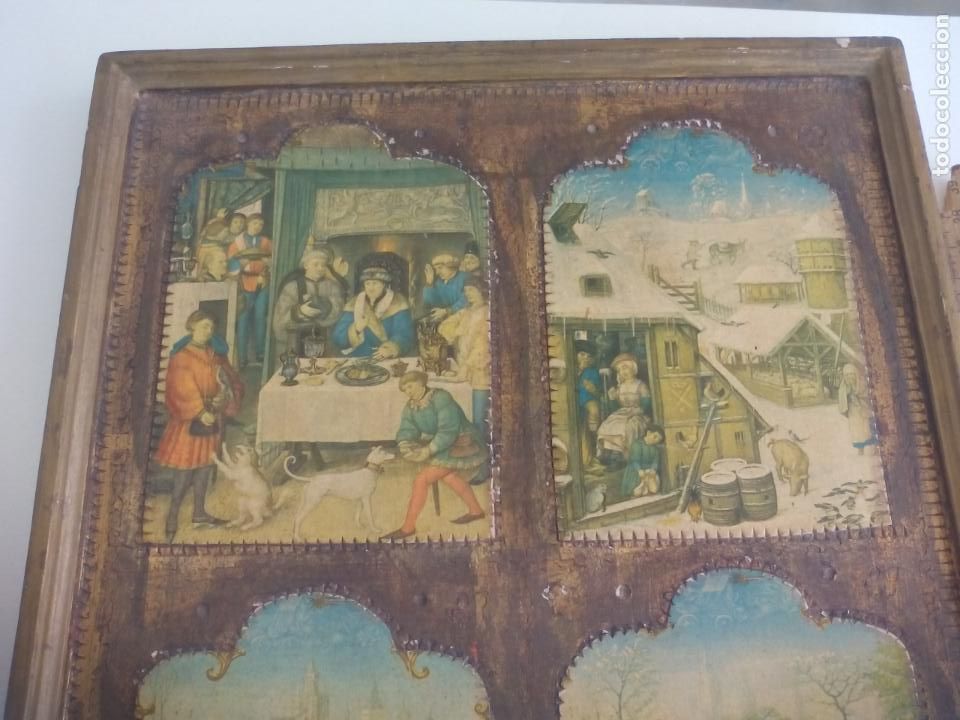 Otros objetos de arte: CUADRO TABLA CON ESCENAS MEDIEVALES. POSTALES INCRUSTADAS EN MADERA. - Foto 2