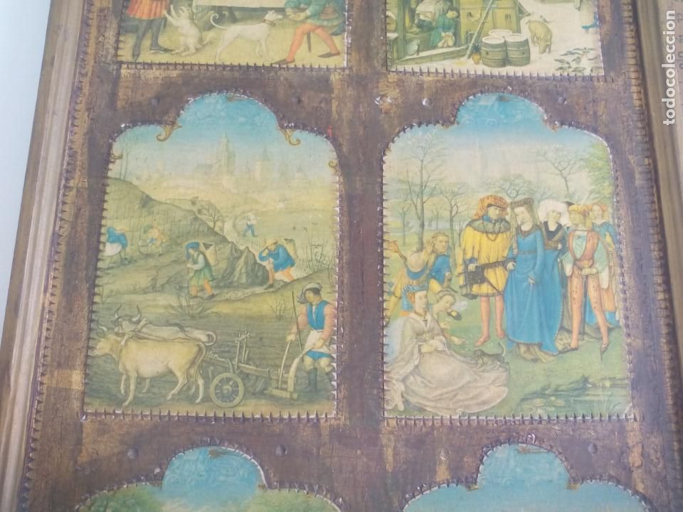 Otros objetos de arte: CUADRO TABLA CON ESCENAS MEDIEVALES. POSTALES INCRUSTADAS EN MADERA. - Foto 3