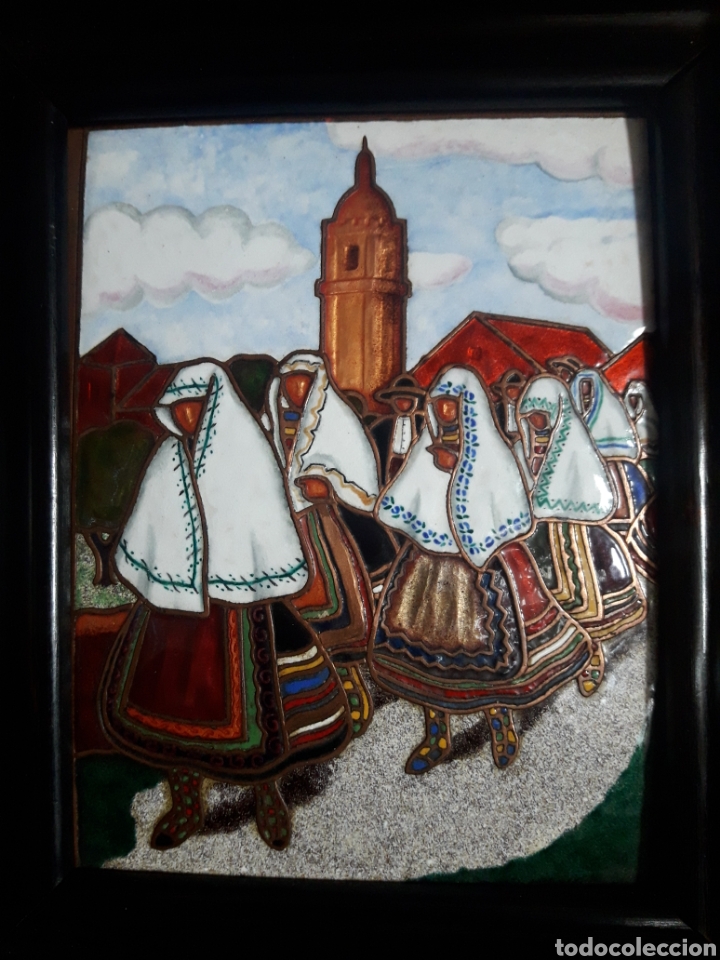 Otros objetos de arte: Antiguo esmalte sobre cobre, Lagartera - Foto 2