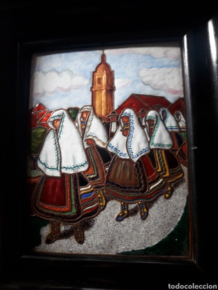 Otros objetos de arte: Antiguo esmalte sobre cobre, Lagartera - Foto 3