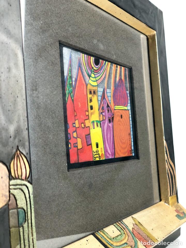 Otros objetos de arte: PIEZA ENMARCADA - REPRODUCCI&Oacute;N DE HUNDERTWASSER - Foto 5