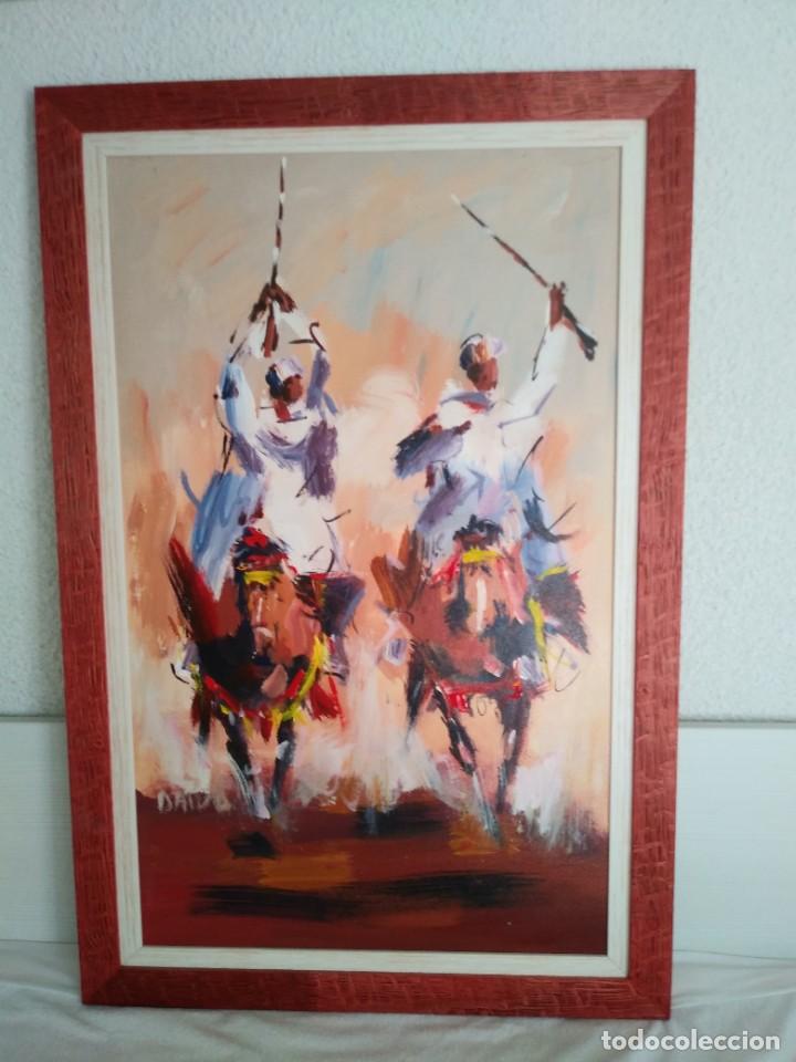 Otros objetos de arte: Cuadro original jinetes al galope Marruecos - Foto 1